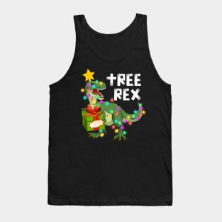 Funny Christmas Dinosaur Tree Rex light around the Christmas tree Tree Rex Gift Box Tank Top